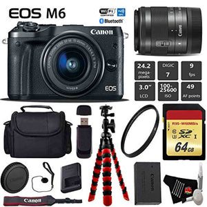 Canon EOS M6 Mirrorless Digital Camera with EF-M 15-45mm is STM Lens + Flexible Tripod + UV Protection Filter + Professi Canon