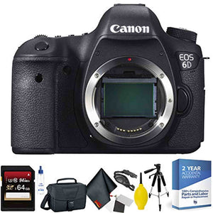 Canon EOS 6D DSLR Camera Body Only - Open Box + 64GB Memory Card + Mega Accessory Kit + 2 Year Accidental Warranty Canon