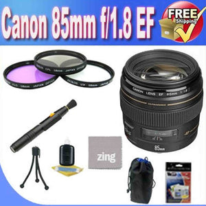 Canon EF 85mm f/1.8 USM Medium Telephoto Lens + 3 Piece Filter Kit + Lens Case + Zing Microfiber Cleaning Cloth + Lens Pen Cleaner + Accessory Bundle! Canon