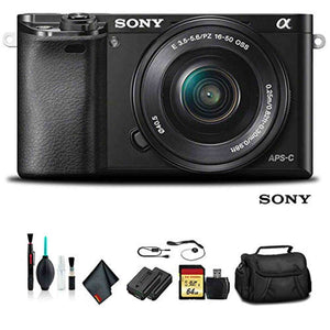 Sony Alpha a6000 Mirrorless Camera with 16-50mm Lens Black with Soft Bag, Tripod, Additional Battery, 64GB Memory Card, - Used Sony