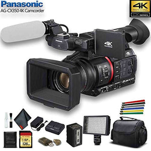 Panasonic AG-CX350 4K Camcorder AG-CX350 W/Padded Case, 128 GB Memory Card, Wire Straps, LED Light, and More - Reconditioned Panasonic