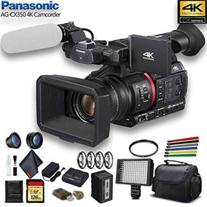 Panasonic AG-CX350 4K Camcorder AG-CX350 W/Padded Case, 128 GB Memory Card, Lens Attachments, Wire Straps, LED Light, - Reconditioned Panasonic