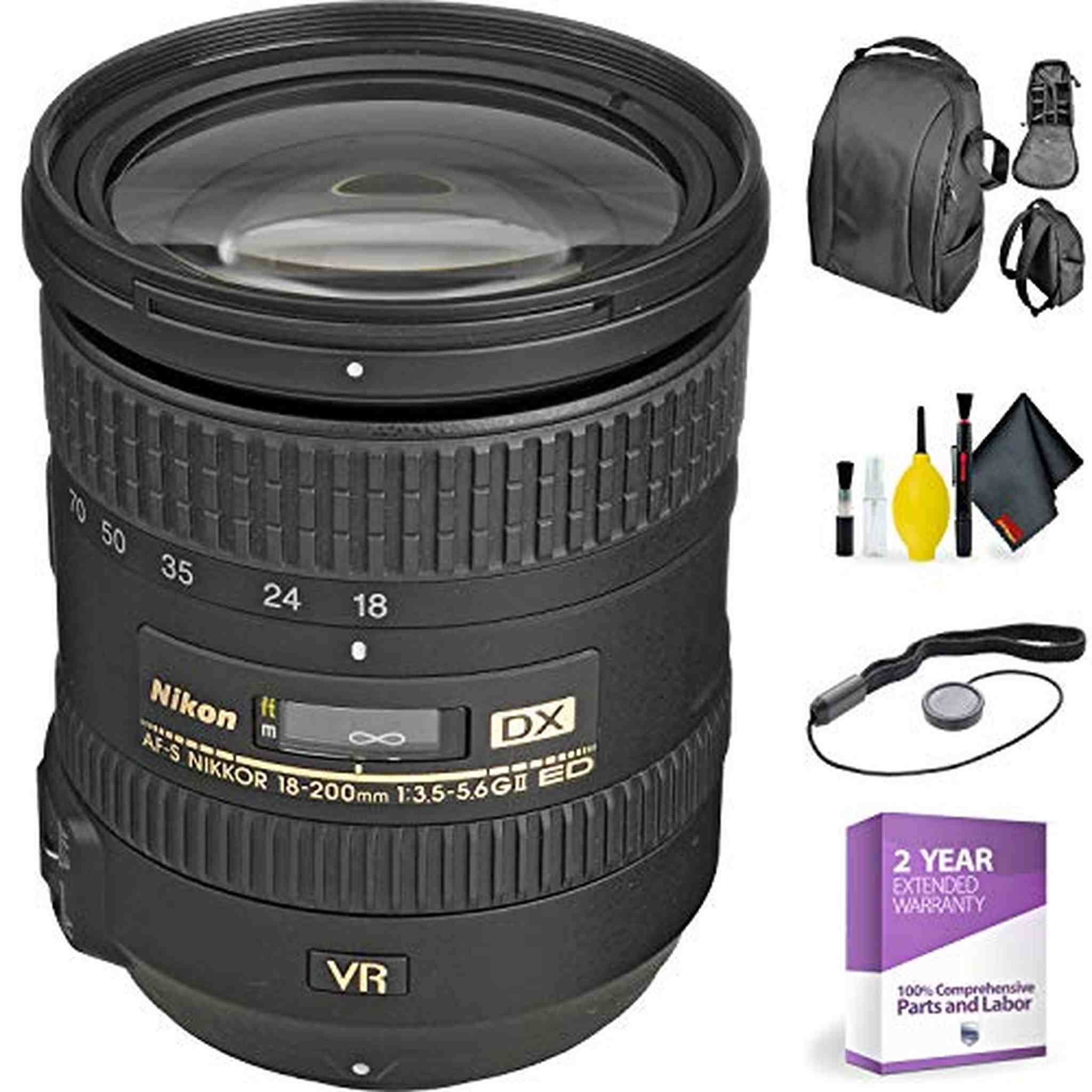 Nikon AF-S DX NIKKOR 18-200mm f/3.5-5.6G ED VR II Lens + Cleaning Kit Bundle