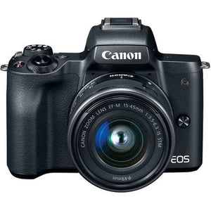 Canon EOS M50 Mirrorless Digital Camera with 15-45mm Lens Bundle with 32GB Memory Card + Tripod + Spare Battery + LED Light + More - Intl Model Canon