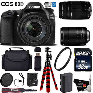 Canon EOS 80D DSLR Camera with 18-135mm is STM Lens & 75-300mm III Lens + Flexible Tripod + UV Protection Filter Deluxe Bundle Canon