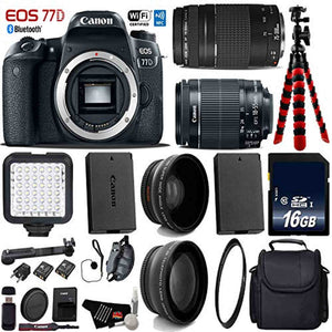 Canon EOS 77D DSLR Camera with 18-55mm is STM Lens & 75-300mm III Lens + LED + UV FLD CPL Filter Kit + Wide Angle & Tele Canon
