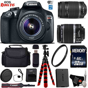 Canon EOS Rebel T6 DSLR Camera 18-55mm is Lens & 55-250mm is II Lens + Flexible Tripod + UV Protection Filter + Professi Canon