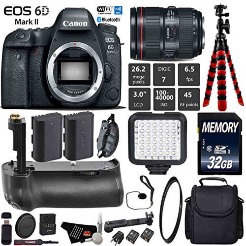 Canon EOS 6D Mark II DSLR Camera with 24-105mm f/4L II Lens + Professional Battery Grip + UV Filter + LED Kit Starter Bundle