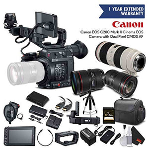 Canon EOS C200 Cinema Camera 2215C002 - Triple Lens Kit Includes 16-35mm Lens, 24-70mm Lens, 70-200mm Lens, with Memory