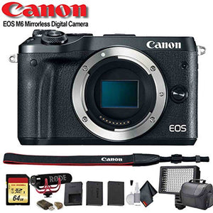 Canon EOS M6 Mirrorless Digital Camera International Model Black 1724C001 W/Bag, Extra Battery, LED Light, Mic, Fi Canon