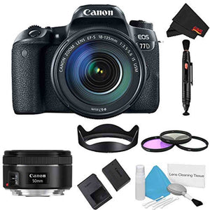 Canon EOS 77D DSLR Camera with 18-135mm Lens Bundle w/ 3 Piece Filter Kit + Bonus 50mm Lens International Model - Used Canon