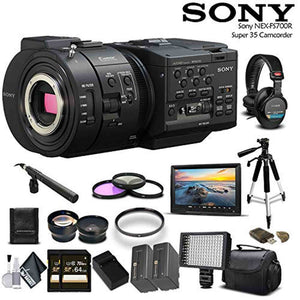 Sony NEX-FS700R Super 35 Camcorder Intl Model With 2 -64GB Cards, 2 Extra Batteries, LED Light, Case, Tripod, Rode Mic, External Screen Bundle