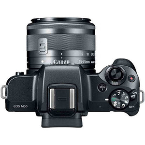 Canon EOS M50 Mirrorless Digital Camera with 15-45mm Lens Black Basic Bundle w/ 32GB Memory Card - International Model Canon