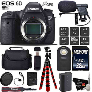 Canon EOS 6D DSLR Camera Body Only + Wireless Remote + Condenser Microphone + Case + Wrist Strap + Tripod + Card Reade Canon