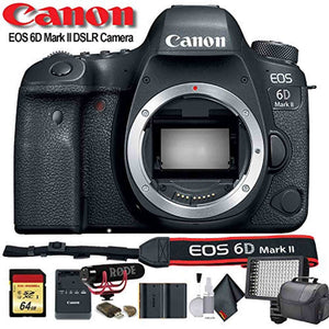 Canon EOS 6D Mark II DSLR Camera International Model 1897C002 W/Bag, Extra Battery, LED Light, Mic, Filters Bundle Canon