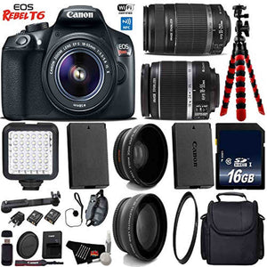 Canon EOS Rebel T6 DSLR Camera with 18-55mm is Lens & 55-250mm is II Lens + LED + UV FLD CPL Filter Kit + Wide Angle & T Canon