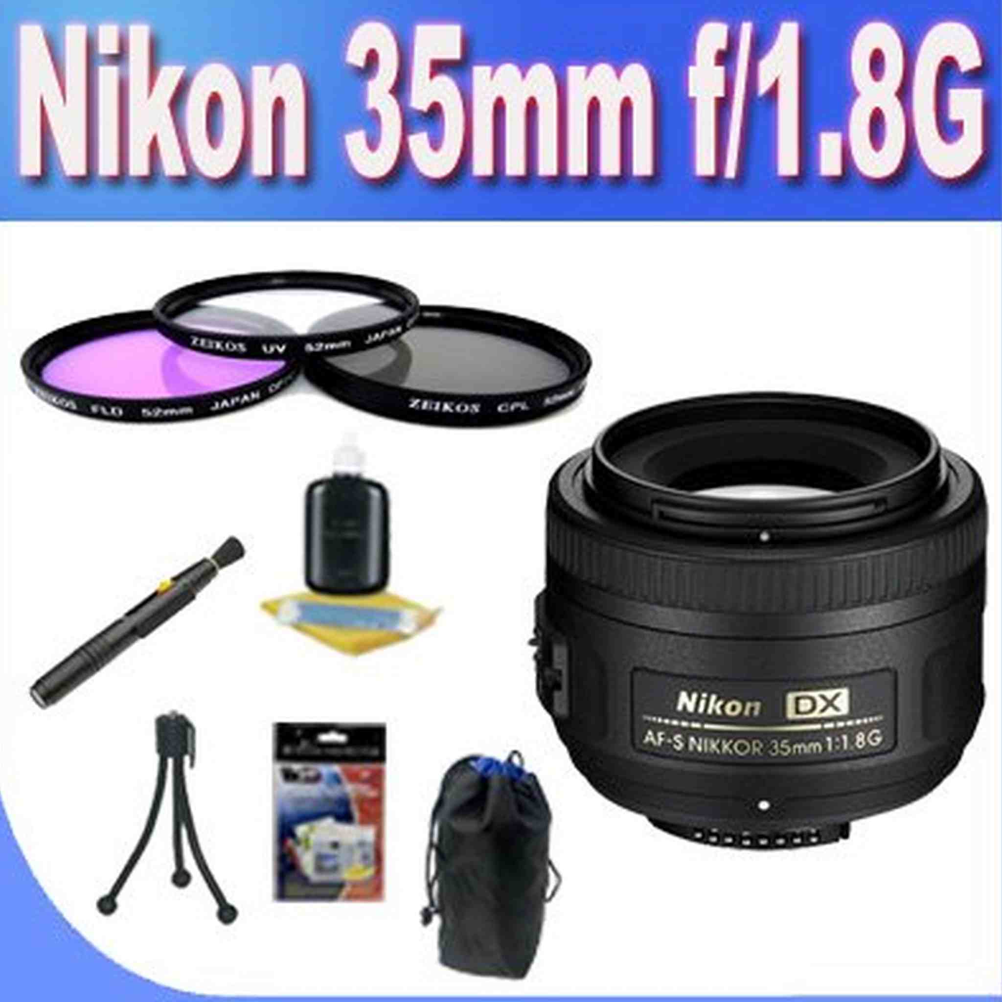 35mm f/1.8G AF-S DX Lens for Nikon Digital SLR Cameras + 3 Piece Filter Kit + Lens Case + Pen Cleaner + Cleaning Accessory Kit Bundle Nikon