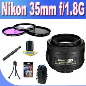 35mm f/1.8G AF-S DX Lens for Nikon Digital SLR Cameras + 3 Piece Filter Kit + Lens Case + Pen Cleaner + Cleaning Accessory Kit Bundle Nikon