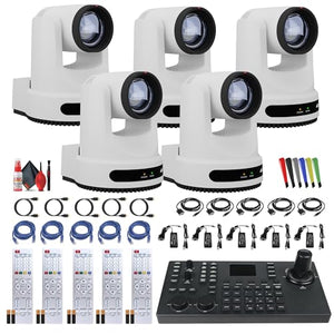 5 x PTZOptics Move 4K PTZ Camera with 20x Zoom White PT20X-4K-WH-G3 + SuperJoy PTZ Controller