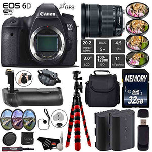 Canon EOS 6D DSLR Camera with 24-105mm is STM Lens + Professional Battery Grip + 4PC Macro Filter Kit + LED Kit + Extra Canon