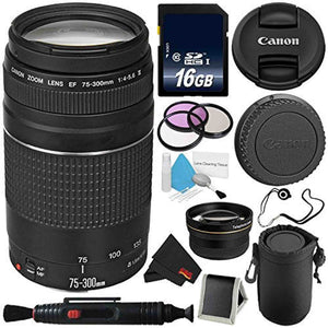 Canon EF 75-300mm f/4-5.6 III Telephoto Zoom Lens 6473A003 + Lens Pen Cleaner + Deluxe Lens Pouch + 58mm 3 Piece Filter Kit + Microfiber Cloth Bundle - Used Canon