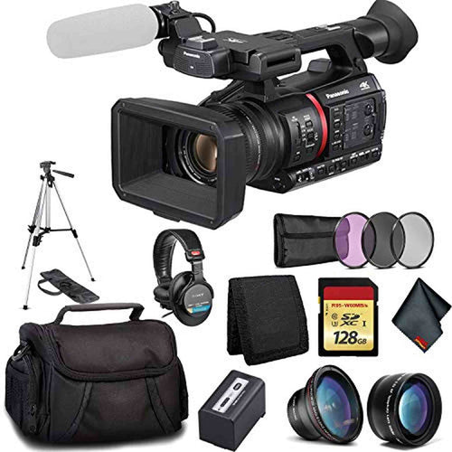 Panasonic AG-CX350 4K Camcorder - Bundle Kit with 128GB Memory Card+ 3 Pc Filter Kit + Wide Angle Lens + Telephoto Lens+