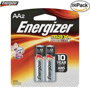 Energizer E91BP-2 AA Size Alkaline General Purpose Battery, AA - Alkaline - 1.5 V DC - 250-2 Packs 500 Batteries Total Energizer