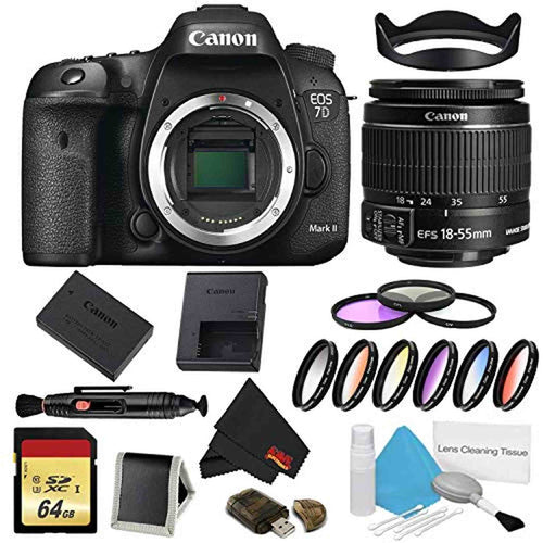 Canon EOS 7D Mark II DSLR Camera Body Only 9 Piece Filter Bundle w/Memory & 18-55mm Lens (International Model)
