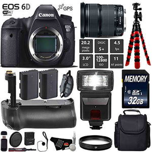 Canon EOS 6D DSLR Camera with 24-105mm is STM Lens + Professional Battery Grip + UV Protection Filter + Flash + Extra Ba Canon