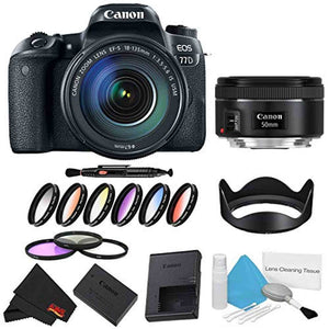 Canon EOS 77D DSLR Camera with 18-135mm Lens Bundle w/ 9 Piece Filter Kit + Bonus 50mm Lens International Model Canon