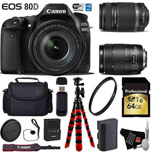 Canon EOS 80D DSLR Camera with 18-135mm is STM Lens & 55-250mm is II Lens + Flexible Tripod + UV Protection Filter + Pro Canon