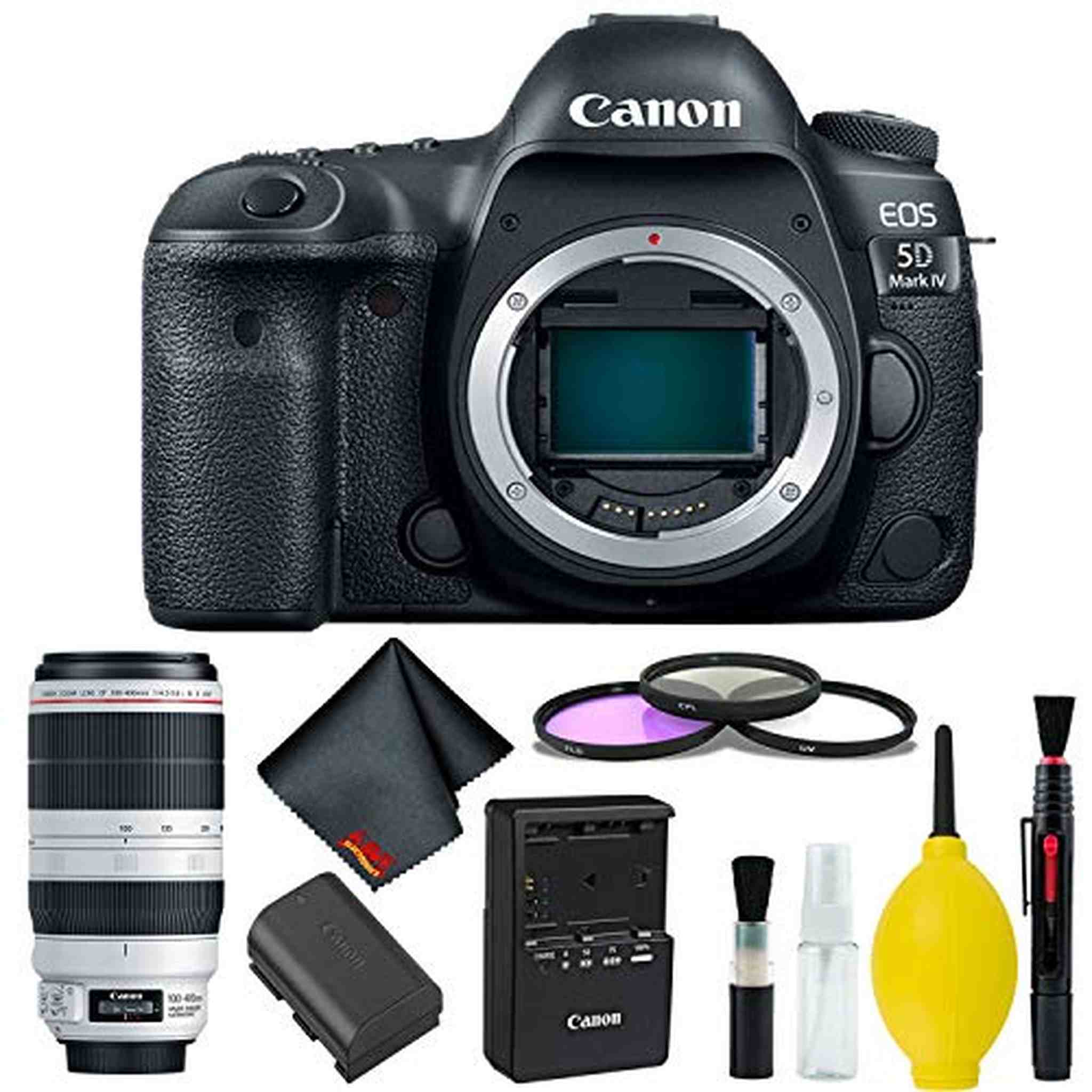 Canon EOS 5D Mark IV DSLR Camera Body Only 3 Piece Filter Kit International Model w/Canon EF 100-400mm f/4.5-5.6L is I