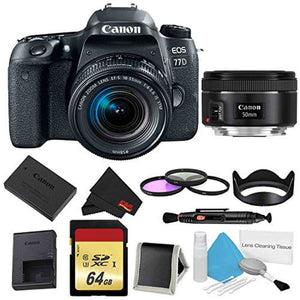 Canon EOS 77D DSLR Camera with 18-55mm Lens Bundle w/ 3 Piece Filter & Memory Kit + 50mm Lens International Model Canon