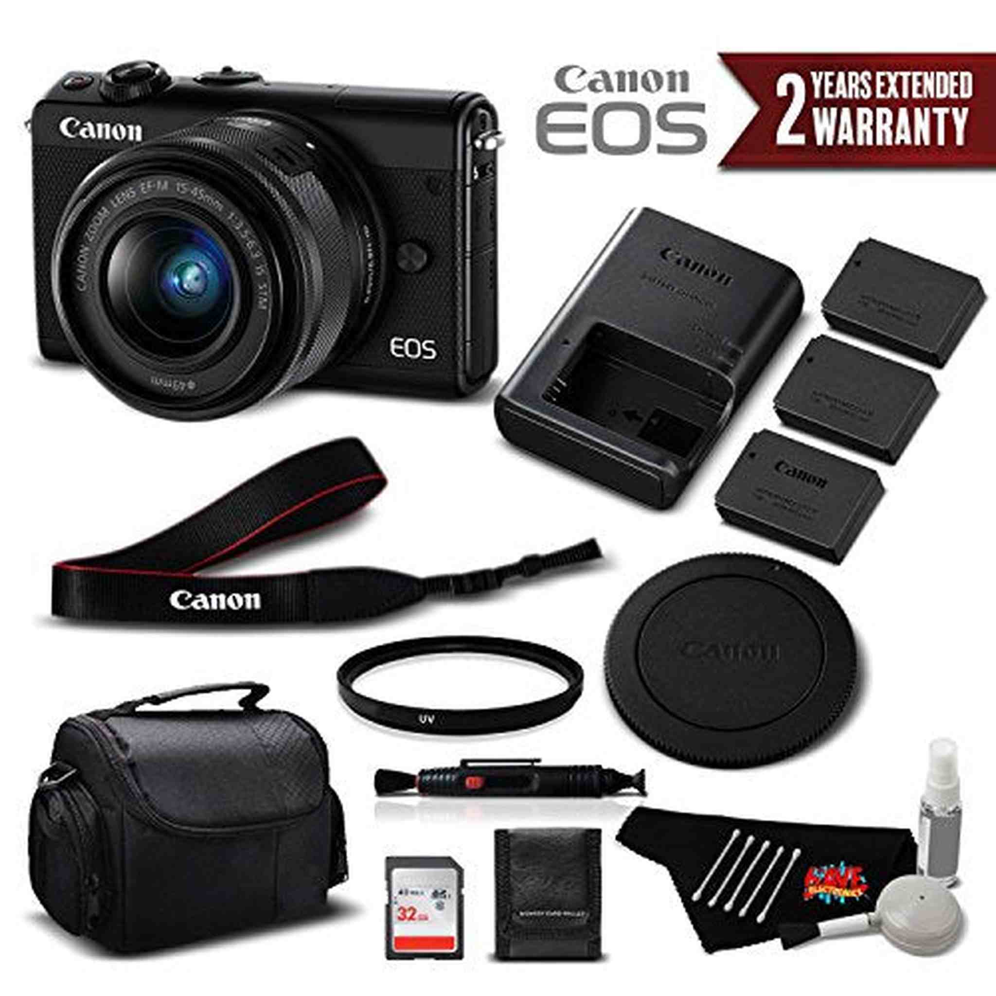 Canon EOS M100 Mirrorless Digital Camera with 15-45mm Lens Black 2209C011 International Version - Professional Bundle