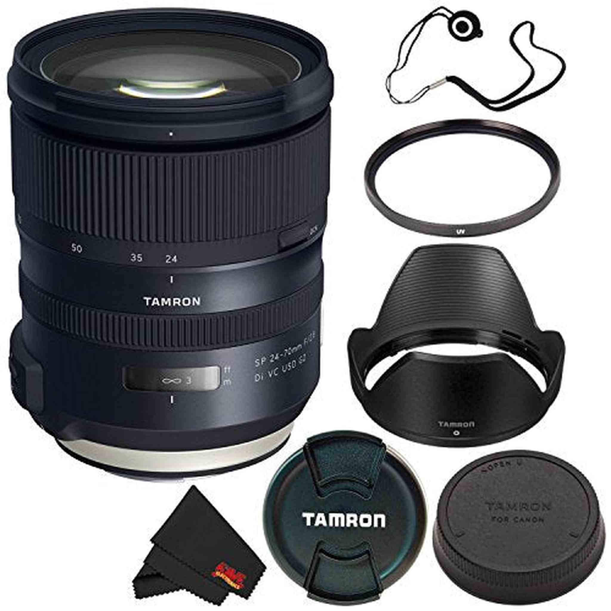 6Ave Tamron SP 24-70mm f/2.8 Di VC USD G2 Lens Canon EF International Model + 82mm UV Filter + Lens Cap Keeper + Micro Tamron