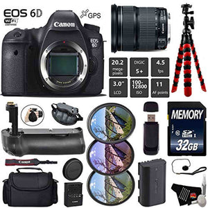 Canon EOS 6D DSLR Camera with 24-105mm is STM Lens + Professional Battery Grip + UV FLD CPL Filter Kit + Case + Wrist St Canon