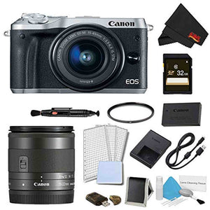 Canon EOS M6 Mirrorless Digital Camera with 15-45mm Lens Silver Advanced Bundle w/Bonus EF-M 11-22MM Lens - Internatio Canon