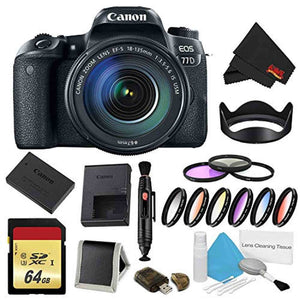 Canon EOS 77D DSLR Camera with 18-135mm Lens Bundle w/ 9 Piece Filter & Memory Kit International Model Canon