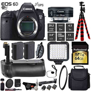 Canon EOS 6D DSLR Camera with 24mm f/2.8 STM Lens + Professional Battery Grip + UV Protection Filter + LED Kit + Extra B Canon