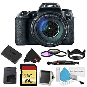 Canon EOS 77D DSLR Camera with 18-135mm Lens Bundle w/ 3 Piece Filter & Memory Kit International Model Canon