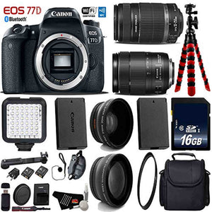 Canon EOS 77D DSLR Camera with 18-135mm is STM Lens & 55-250mm is II Lens + LED + UV FLD CPL Filter Kit + Wide Angle & T Canon