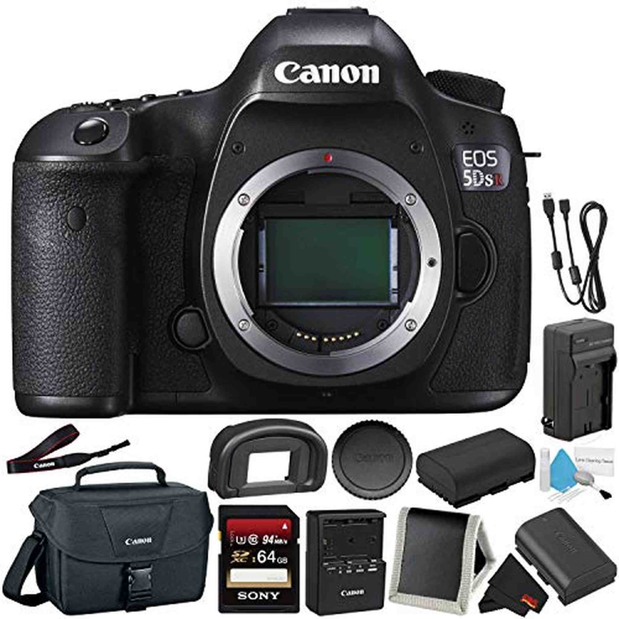 Canon EOS 5DS R Digital SLR Camera 0581C002 Body Only - Bundle with 32GB Memory Card + Spare Battery + More