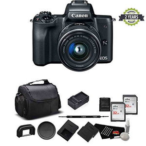 Canon EOS M50 Mirrorless Digital Camera with 15-45mm Lens and 4K Video 2680C011 Bundle - International Model w/ 2 Year S Canon