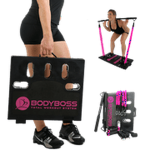 BodyBoss Home Gym 2.0 - Full Portable Gym Home Workout Package + 1 Set of Resistance Bands - Collapsible Resistance Bar, Handles - Full Body Workouts BodyBoss