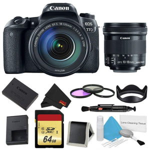 Canon EOS 77D DSLR Camera with 18-135mm Lens Bundle w/ 3 Piece Filter & Memory Kit + Bonus 10-18mm Lens International M Canon