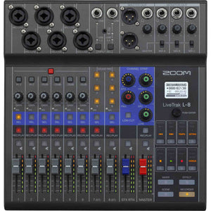 Zoom LiveTrak L-8 Portable 8-Channel Digital Mixer + Headphones, Bundle