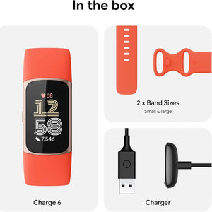 Fitbit Charge 6 Fitness Tracker Smartwatch, Gold Case w/ Coral Bundle