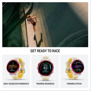 Garmin Forerunner 570 Running Smartwatch, 42MM WiFi, GPS Fitness Smart Watch For Men And Women, Raspberry Aluminum with Translucent Bone/Mango Band, Bundle