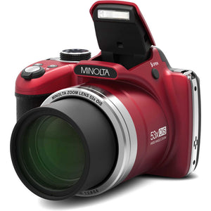Minolta Pro Shot MN53Z 16 MP HD Digital Camera with 53x Zoom, 1080p HD Video Bundle Red Minolta