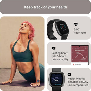 Fitbit Versa 4 Fitness Smartwatch Black/Graphite Bundle Fitbit